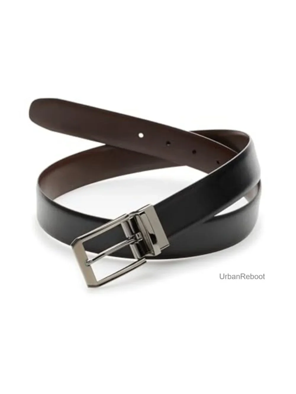 Perry Ellis Men's Reversible Genuine Leather Dress Belt with Prong Buckle